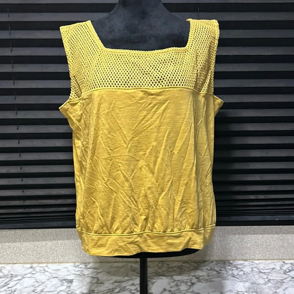 Prana Women Abbott Pass Mustard Yellow Square Neck Crocheted Top Tank Large NWT - Picture 4 of 10
